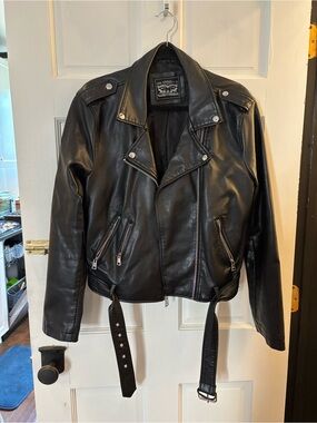 Levi's Black Leather Biker Jacket with Belt
